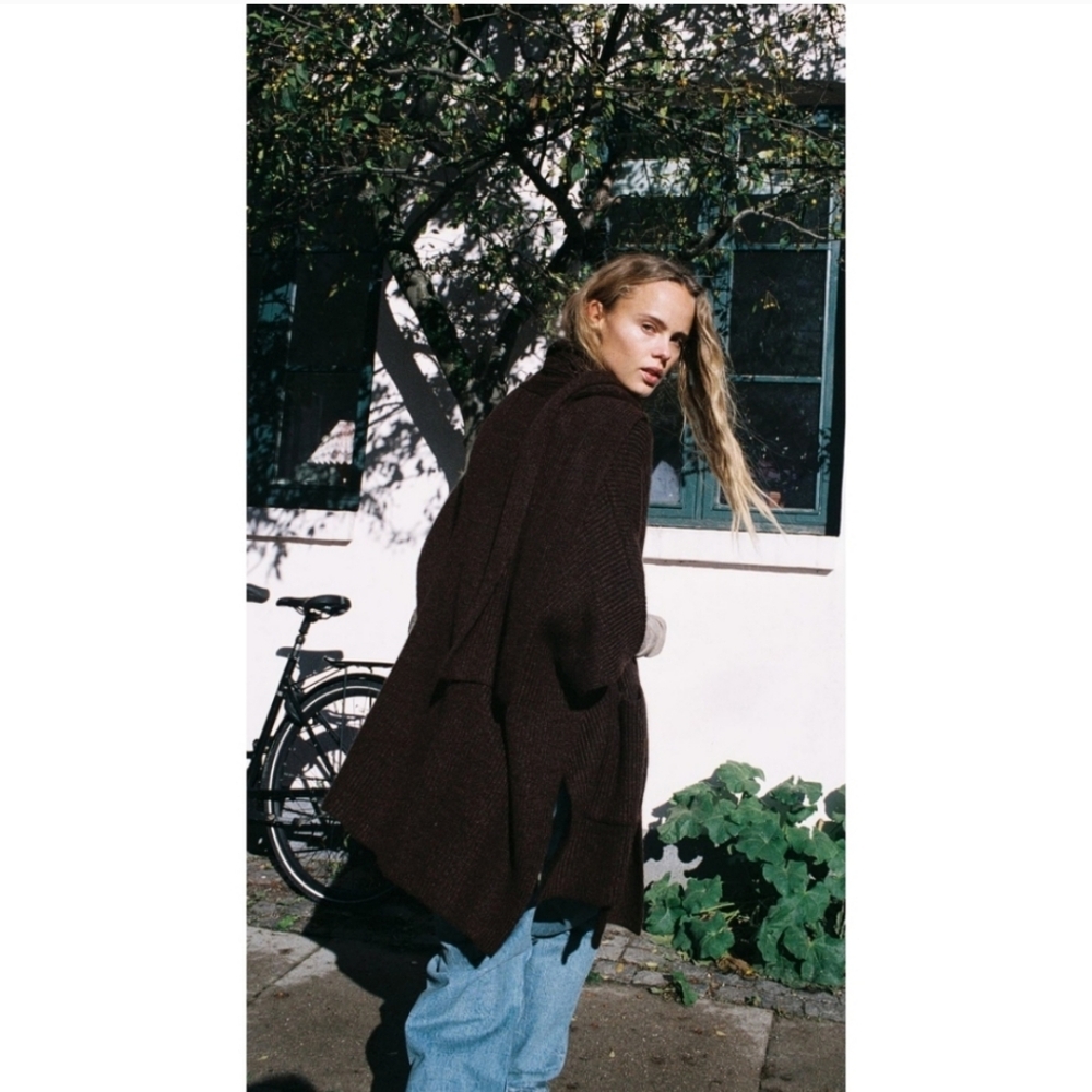 ZARA Cardigan Coat Cape Scarf Brown size S and M - Picture 14 of 16